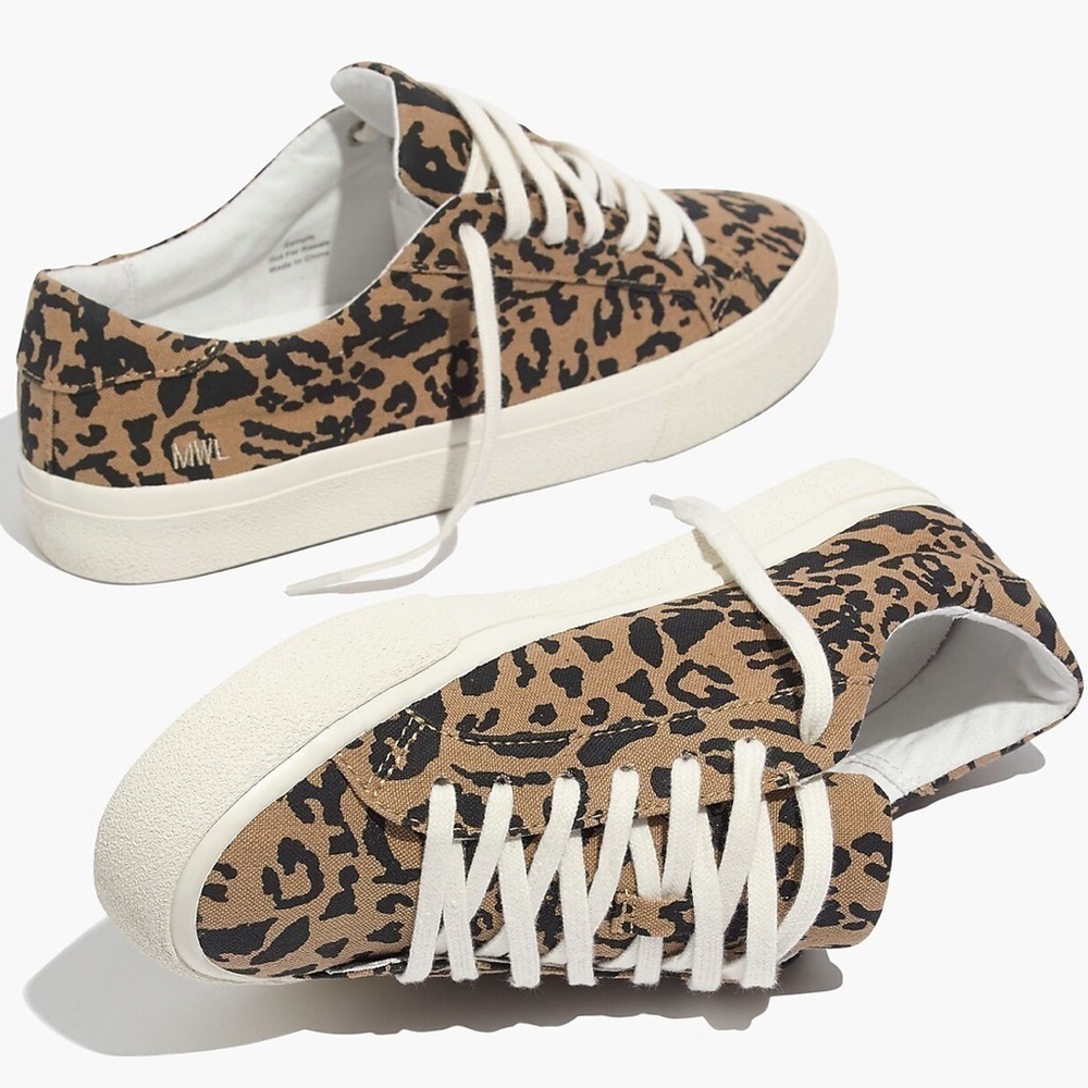Madewell Sidewalk Low-Top Sneakers in Leopard Print Recycled Canvas size 8.5